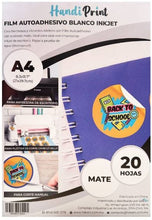 Cargar imagen en el visor de la galería, Film Adhesivo blanco inkjet mate A4*20 Handi Print (Imprimible a prueba de agua) (Waterproof)