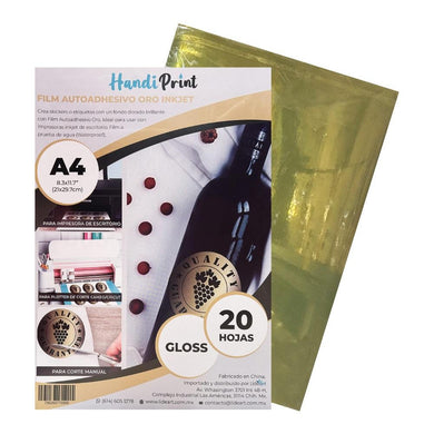 ADHESIVO ORO INKJET GLOSS A4*20 HANDI PRINT a prueba de agua (Waterproof)
