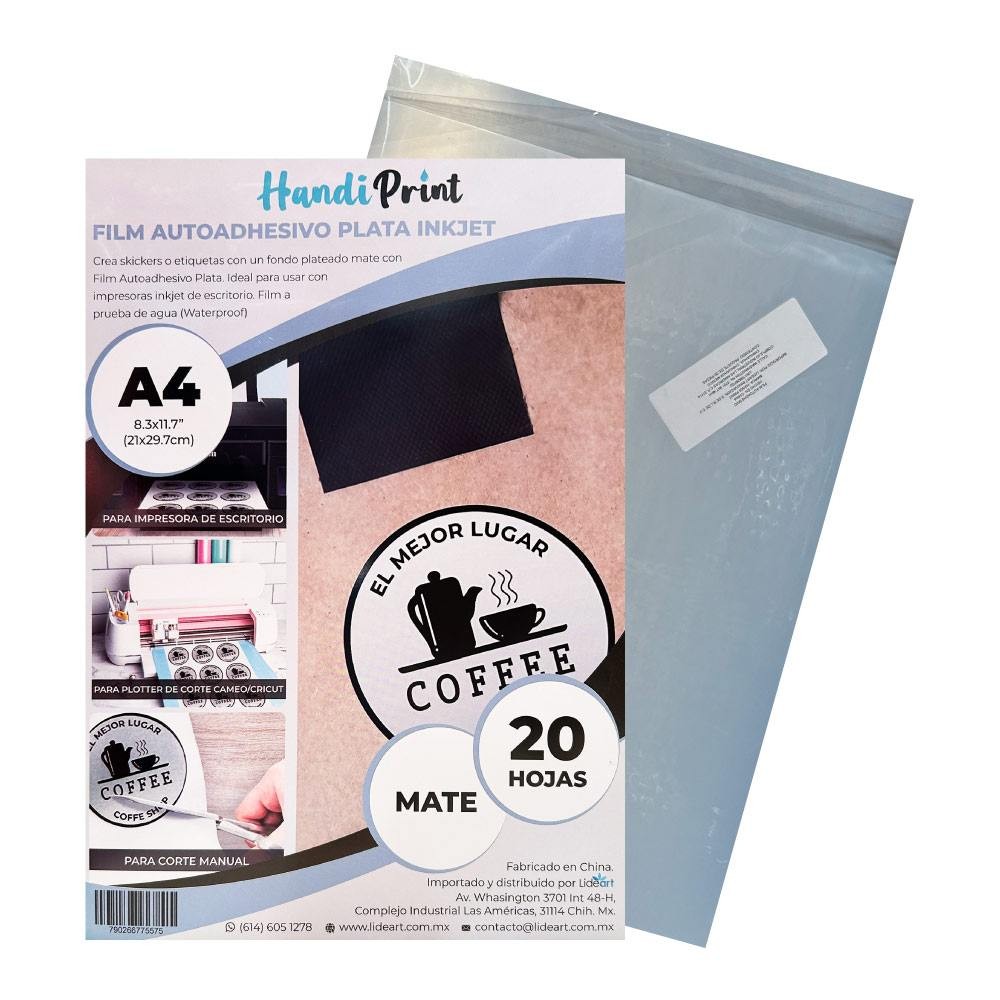 ADHESIVO PLATA INKJET MATE A4*20 HANDI PRINT a prueba de agua (Waterproof)