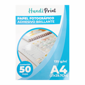ADHESIVO PAPEL FOTOGRÁFICO BRILLANTE A4 50 HOJAS 135gr HANDI PRINT