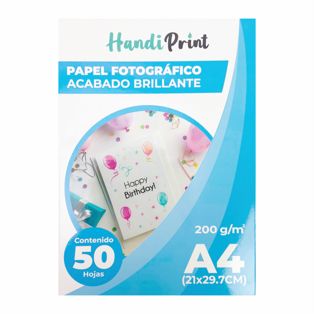 PAPEL FOTOGRÁFICO BRILLANTE A4 50 HOJAS 200gr HANDI PRINT