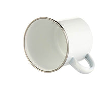 Cargar imagen en el visor de la galería, Taza blanca esmaltada de 12oz. con borde plateado para sublimación Sublimarts