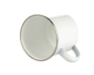 Taza blanca esmaltada de 12oz. con borde plateado para sublimación Sublimarts