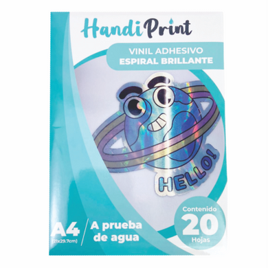 VINIL ADHESIVO HOLOGRÁFICO ESPIRAL BILLANTE INKJET A4*20 HANDI PRINT