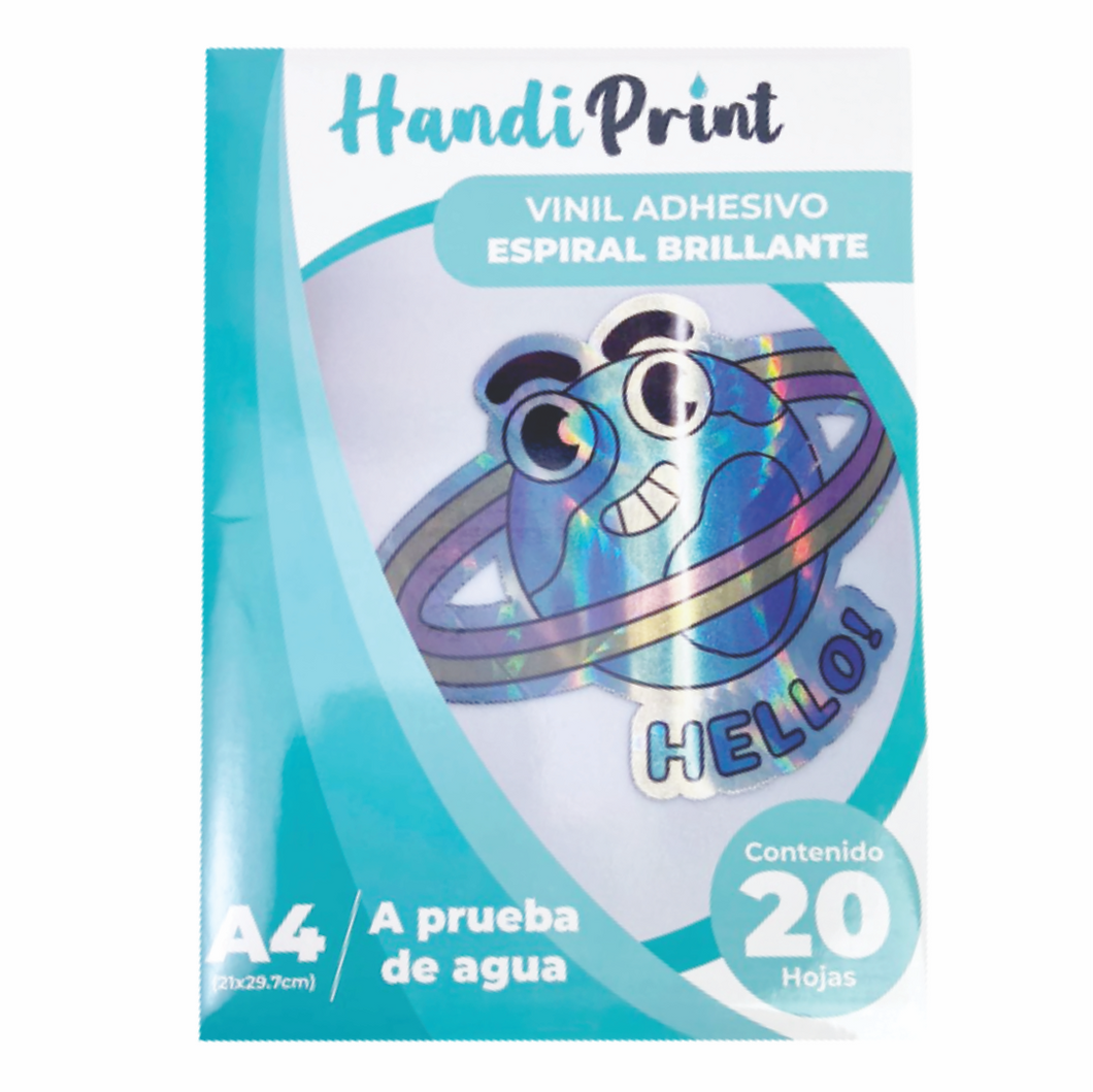 VINIL ADHESIVO HOLOGRÁFICO ESPIRAL BILLANTE INKJET A4*20 HANDI PRINT