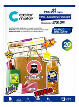 Cargar imagen en el visor de la galería, Vinil Adhesivo Inkjet Blanco A4 Color Make 20 hojas (Resistente a gotas de agua)