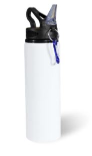Botella deportiva de aluminio de 750 ml. color  blanco / plateado. Con popote PP