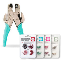 Cargar imagen en el visor de la galería, PAQUETE DE OJILLADORA CROP-A-DILE WER 1/8&quot; Y 3/16&quot; CON SURTIDO DE COLORES DE OJILLOS Y CAJITA