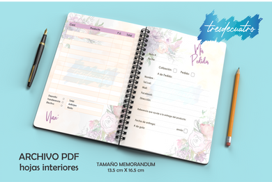 Archivo Digital para Libreta: Mis Pedidos PDF  hojas interiores