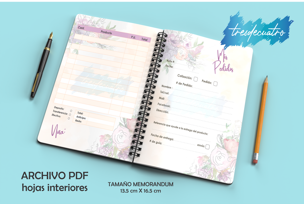 Archivo Digital para Libreta: Mis Pedidos PDF  hojas interiores