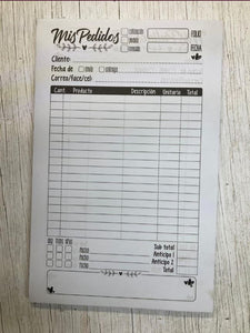 Hojas Impresas Mis Pedidos Tamaño: Memo / Media Carta / Medio Oficio