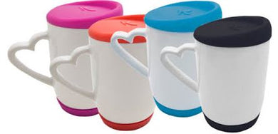 Taza asa de corazón con tapa de silicón varios colores