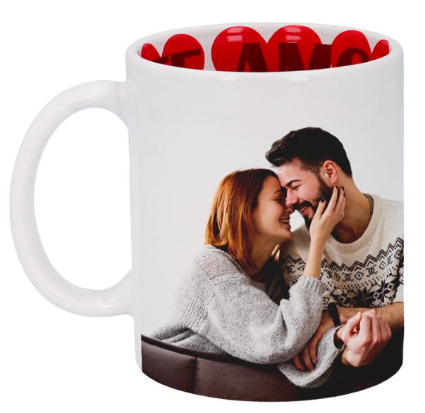 TAZA BLANCA 11OZ. INTERIOR CORAZONES TE AMO