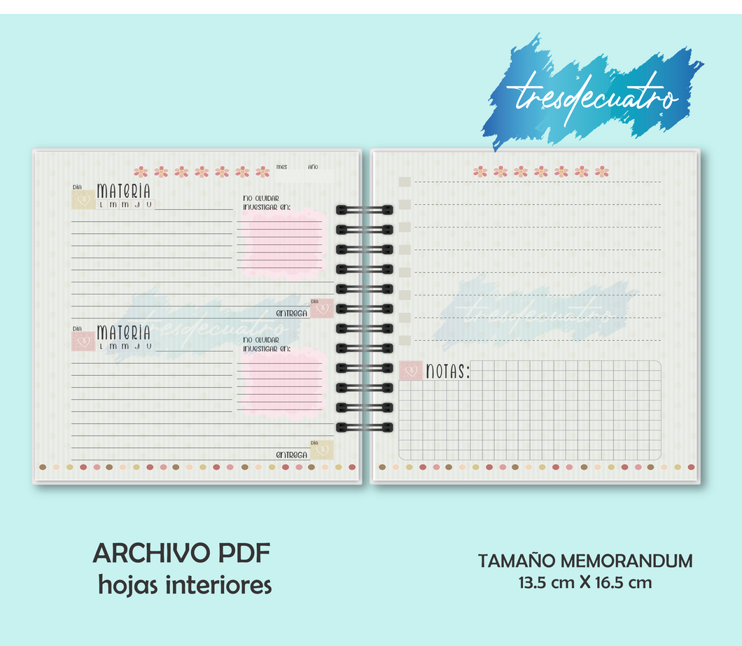 Archivo Digital para Libreta: Mis Tareas PDF Hojas interiores