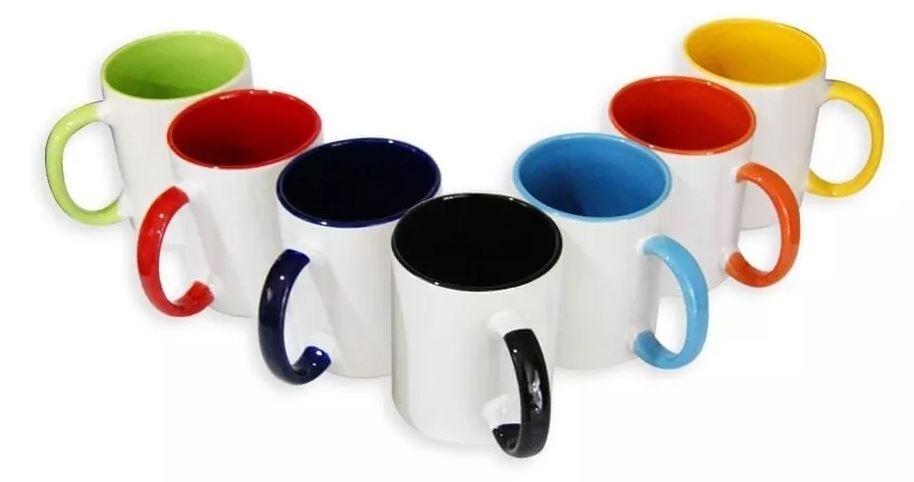 Taza blanca interior y asa de colore para sublimación  11oz